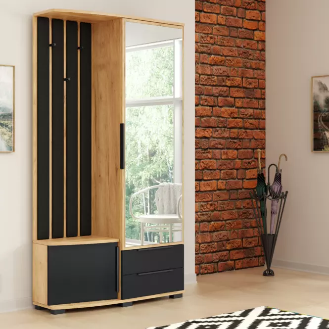 Garderoba Loft złoty kraft/czarny/tapicerka