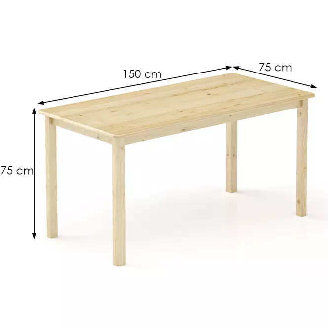 Stół Sosna ST104-150x75x75 surowy