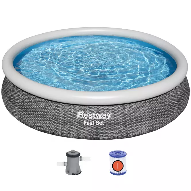 Basen rozporowy szary rattan 3,66x0,76 z pompą 57445