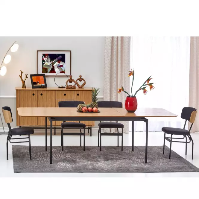 Stół rozkładany Smart 170/250x100cm Mdf/Stal – Dąb Naturalny/Czarny