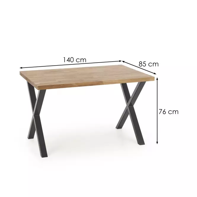 Stół Apex B) Dąb Lity 140x85 – Dąb Naturalny/Czarny