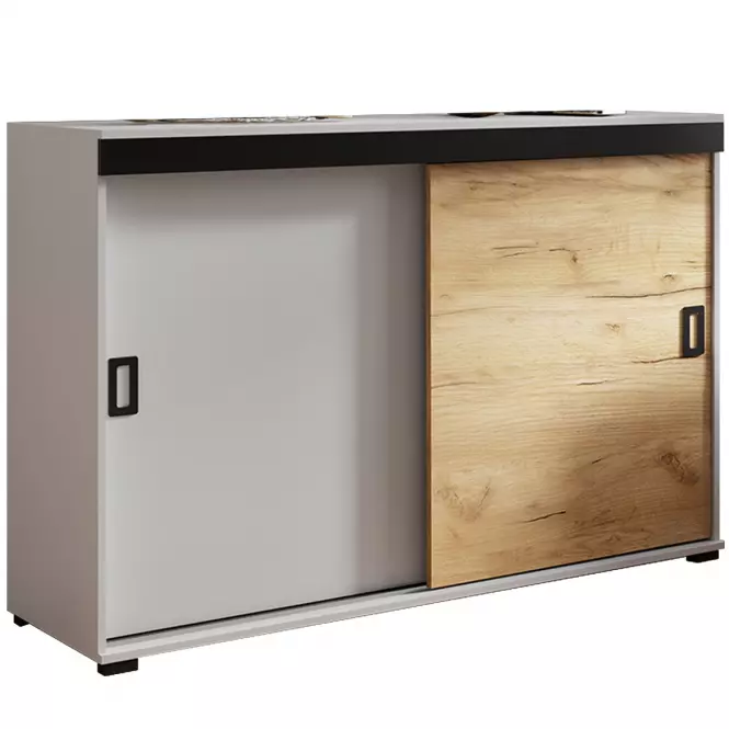 Komoda Retro 120 Biały/Craft +Czarne Uchwyty