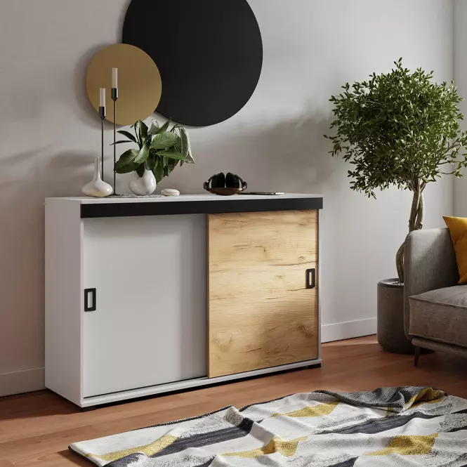 Komoda Retro 120 Biały/Craft +Czarne Uchwyty