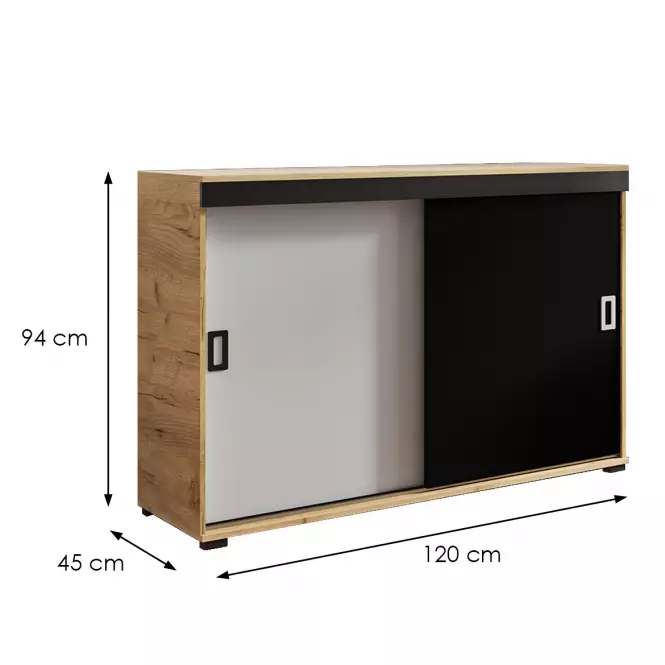 Komoda Retro 120 Craft/Biały/Czarny + Uchwyty Biały I Czarny