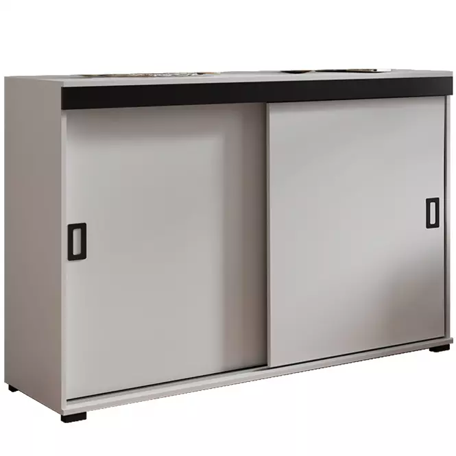 Komoda Retro 140 Biały + Czarne Uchwyty