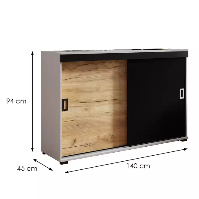 Komoda Retro 140 Biały/Craft/Czarny + Uchwyty Biały I Czarny