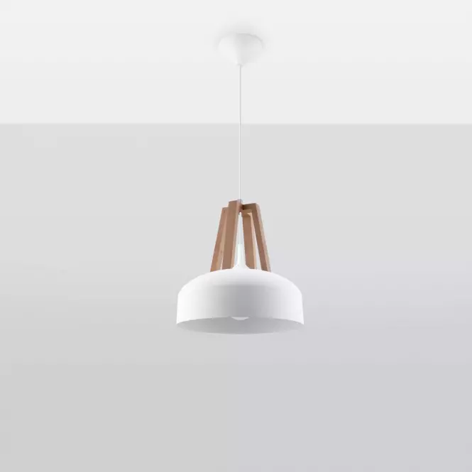 Lampa wisząca Casco A-0388 biała/naturalne drewno