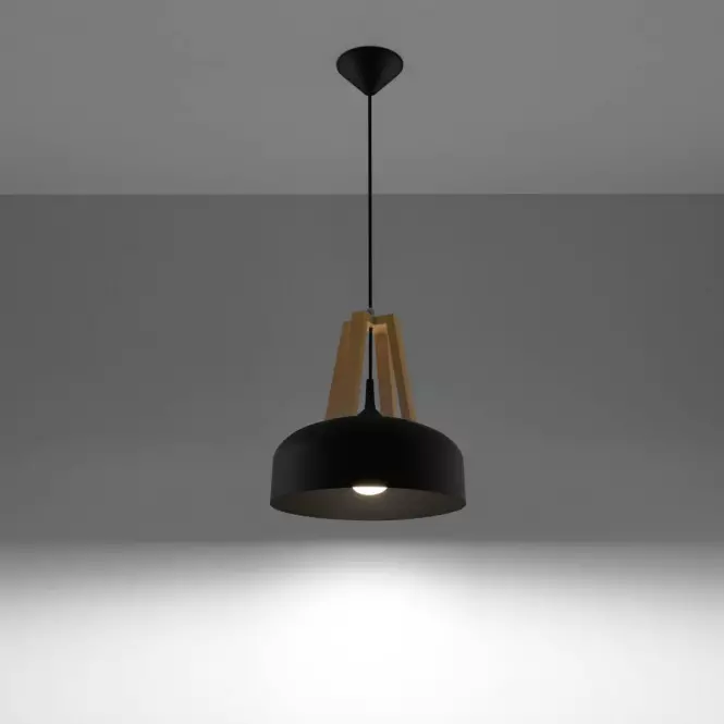 Lampa wisząca Casco A-0390 czarna/naturalne drewno