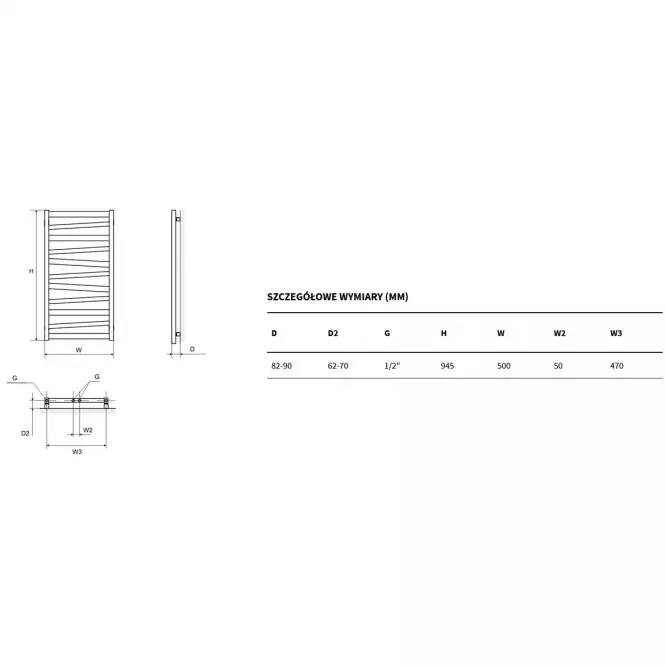 Grzejnik łazienkowy Italic 95 945x500 szary metalik