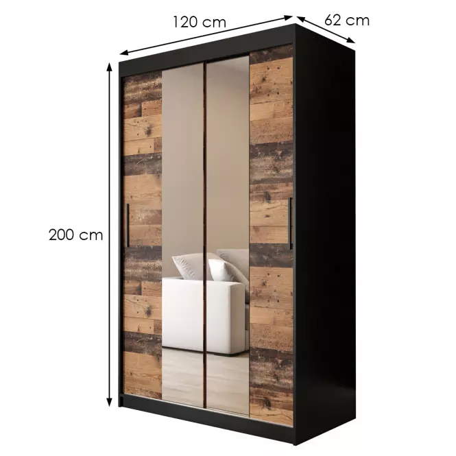 Szafa Old Wood T1 120 Czarny/Old Style/Lustro