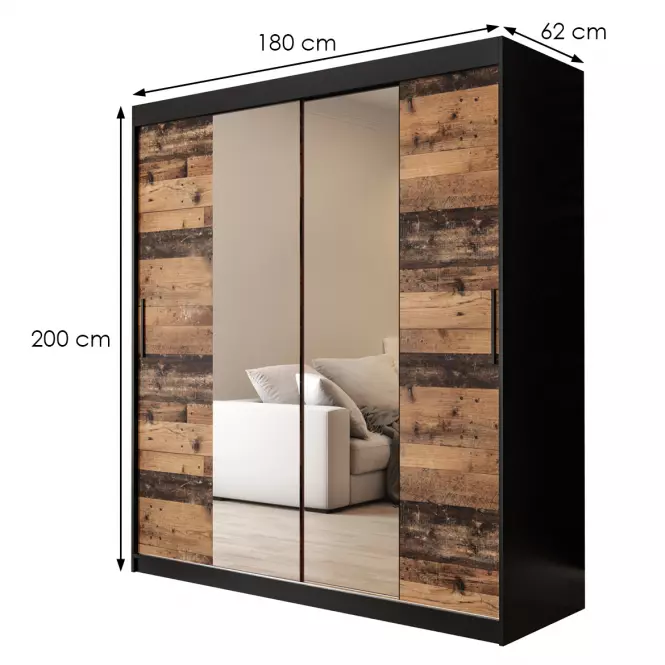 Szafa Old Wood T1 180 Czarny/Old Style/Lustro