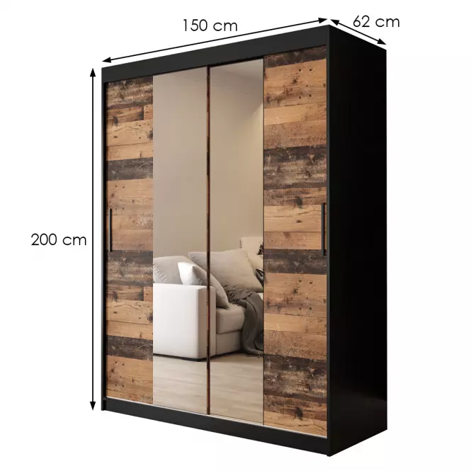 Szafa Old Wood T2 100 Czarny/Old Style/Lustro