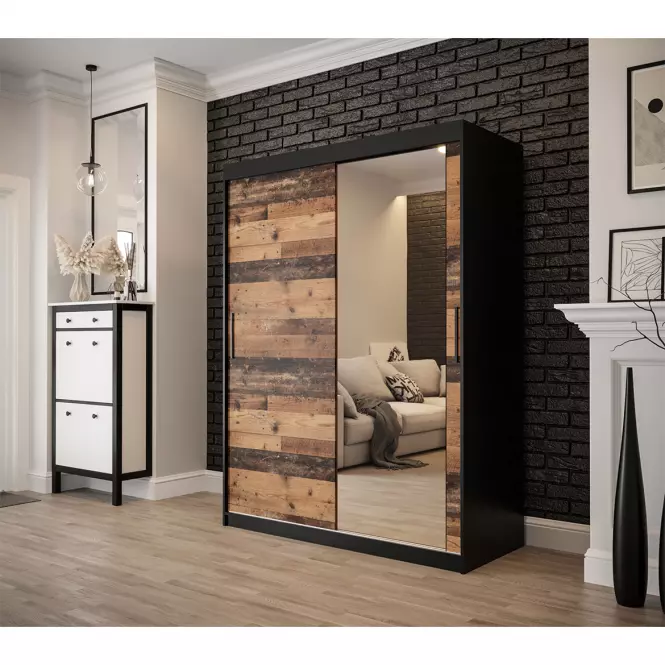 Szafa Old Wood T2 150 Czarny/Old Style/Lustro