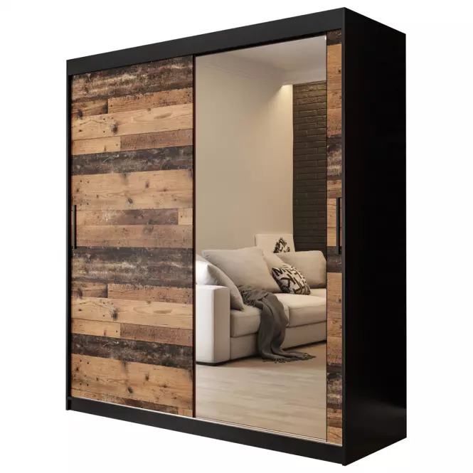 Szafa Old Wood T2 180 Czarny/Old Style/Lustro