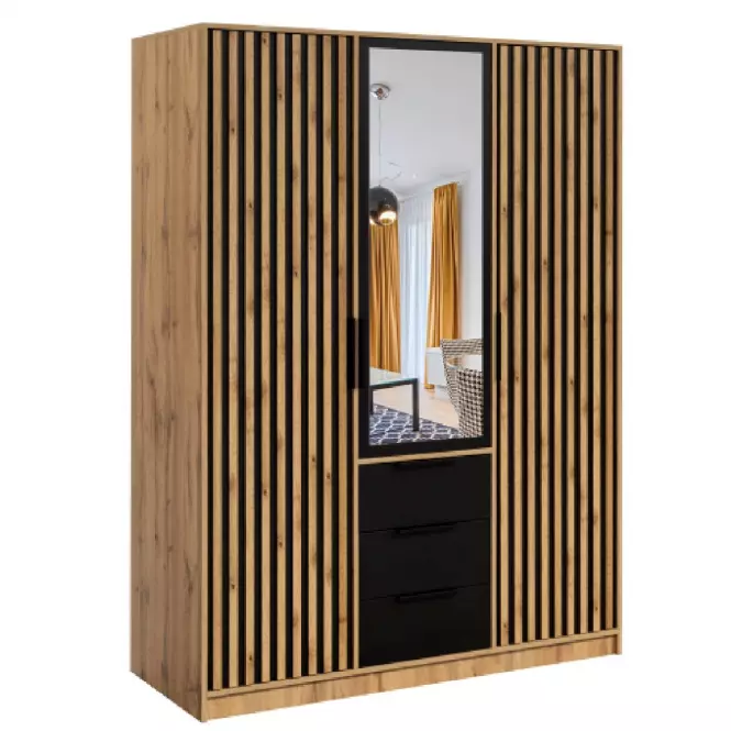 Szafa Bali D3 lux czarny/wotan/lustro