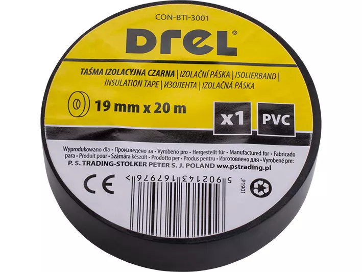 Drel Taśma Izolacyjna PVC Czarna 19mmx0,18mmx20m