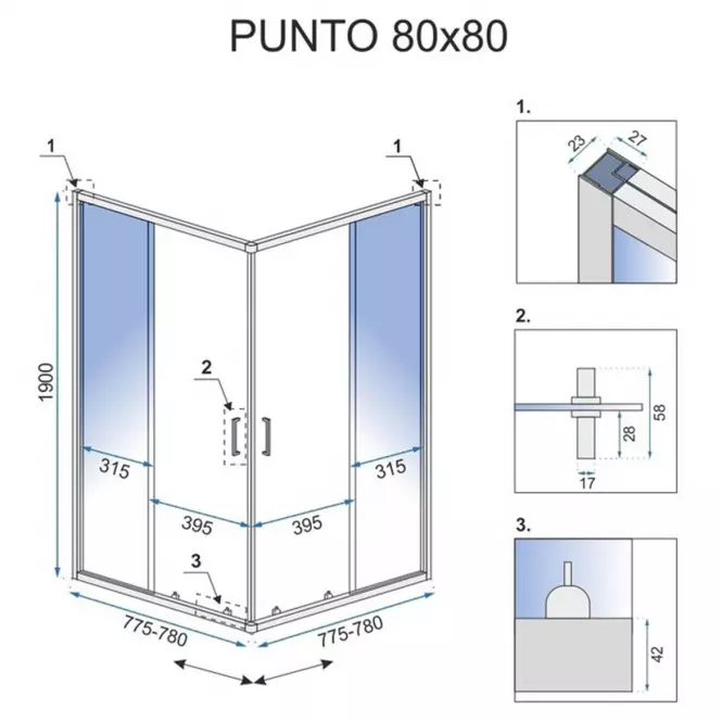 Kabina prysznicowa Punto Rea K4800 80x80x190 black