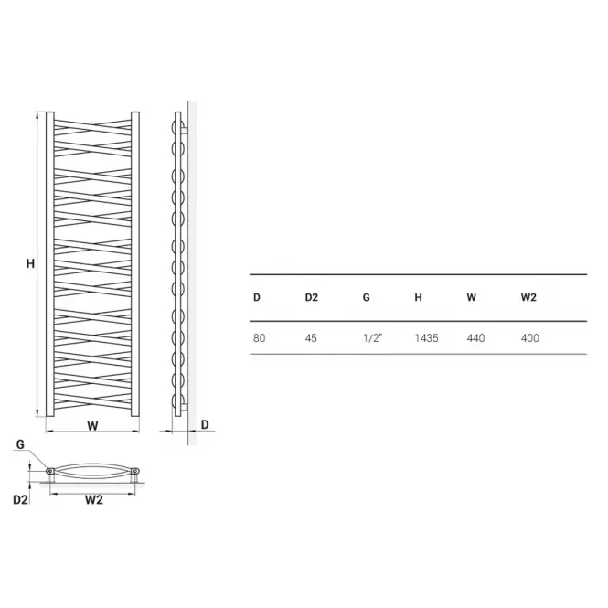 Grzejnik łazienkowy Łezka 3D Ł3DX 2640 biały 1435x440 mm