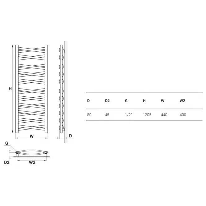 Grzejnik łazienkowy Łezka 3D Ł3DX 2240 czarny 1205x440 mm