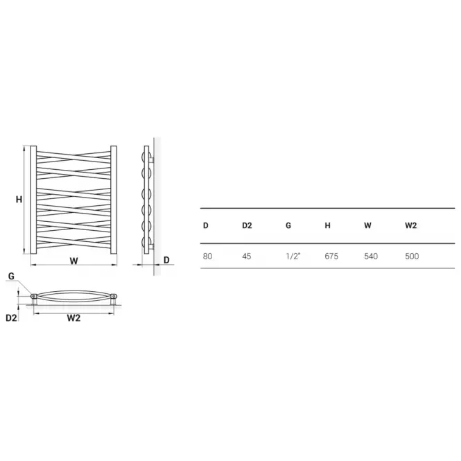 Grzejnik łazienkowy Łezka 3D Ł3DX 1250 czarny 675x540 mm