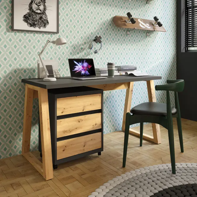Zestaw Iga I biurko + Kontenerek grafit / Dąb Artisan