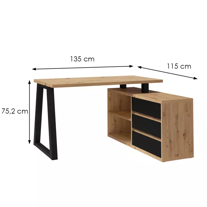 Zestaw Iga II Biurko+Komoda Dąb Artisan / Czarny Mat