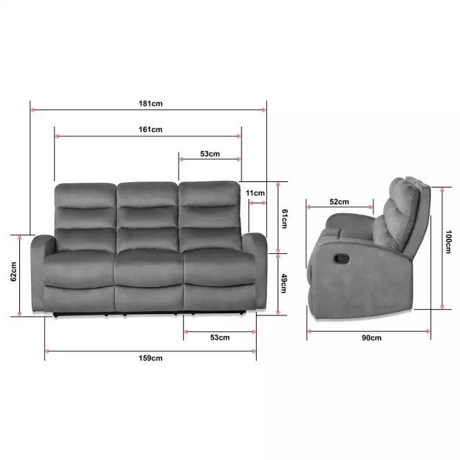 Sofa Elena szara z funkcją relax