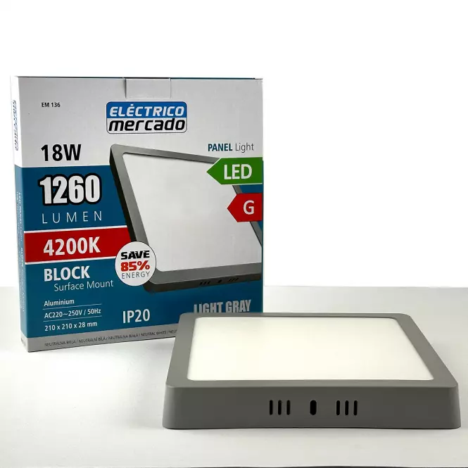 Panel LED BLOCK 18W 4200K Kwadrat Jasno szary