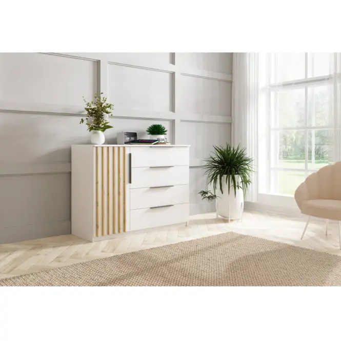 Komoda Sorento 120x89x48 Biały/Lamela Złoty Craft