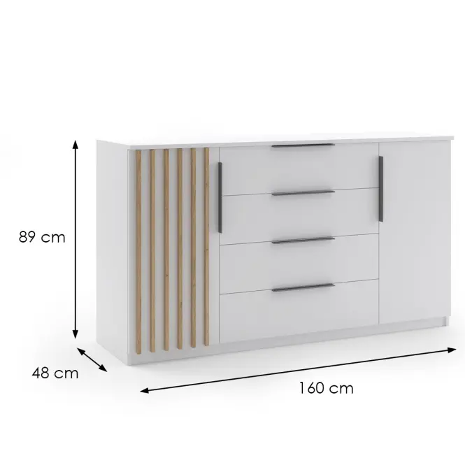 Komoda Sorento 160x89x48 Biały/Lamela Złoty Craft,2