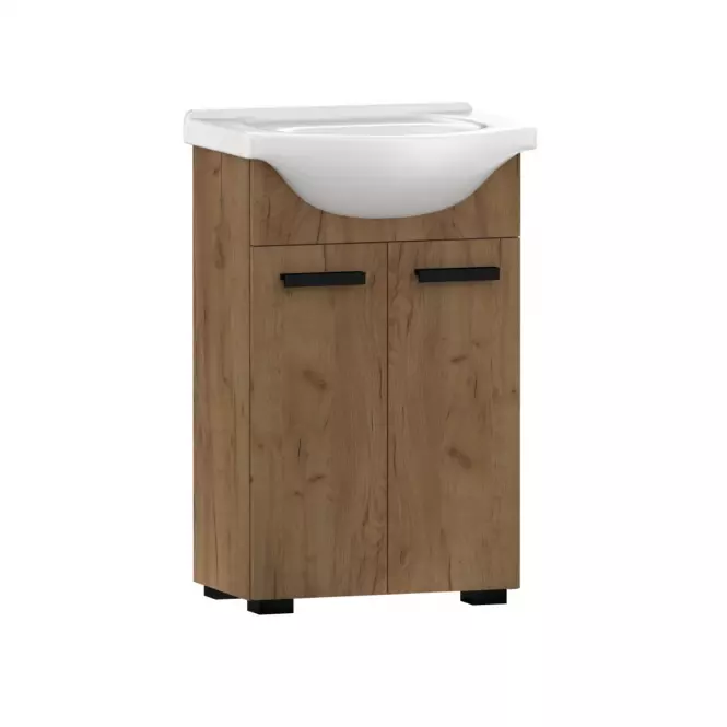 Zestaw szafka z umywalką Plain 50 2D nogi Dąb craft
