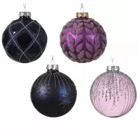 Bombka szklana dekorowana 8 cm niebieski/fiolet 62639