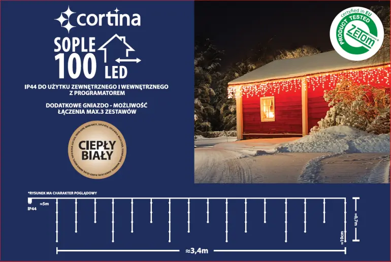 Lampki LED sople 100l 100/20 zew. T.+Gn.+Pg. Ww