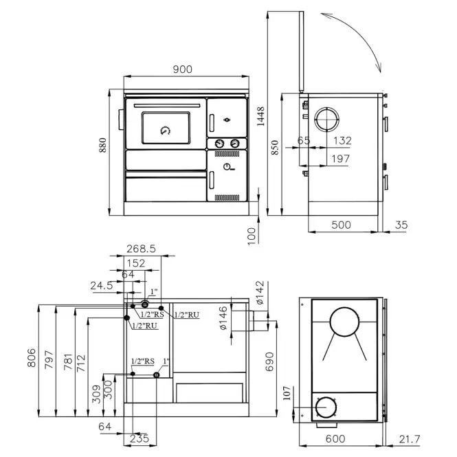 Kuchnia Alfa term 20 lewa z płaszczem wodnym 8,7kW / 14,2 kW,3