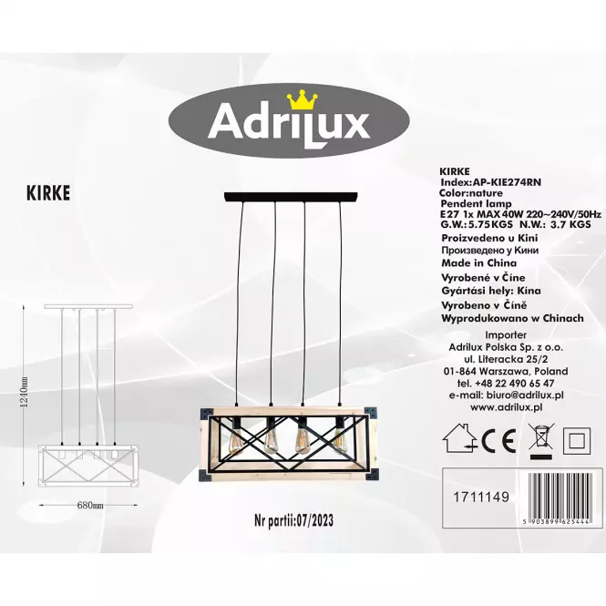 Lampa Kirke AP-KIE274RN LW3