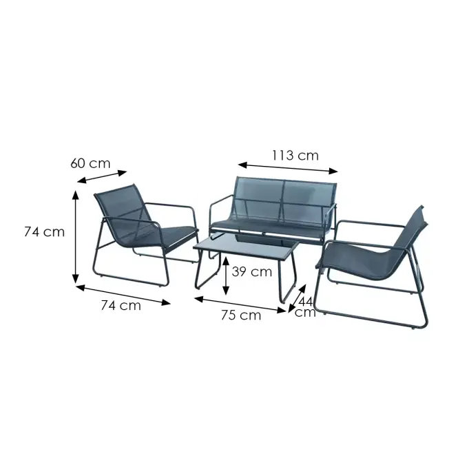 Komplet mebli ogrodowych 2+1+1 czarny