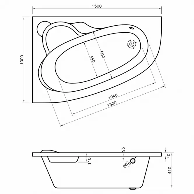 Wanna z hydromasażem Timor 150/100 L 8DW+8DP sterowanie pneumatyczne