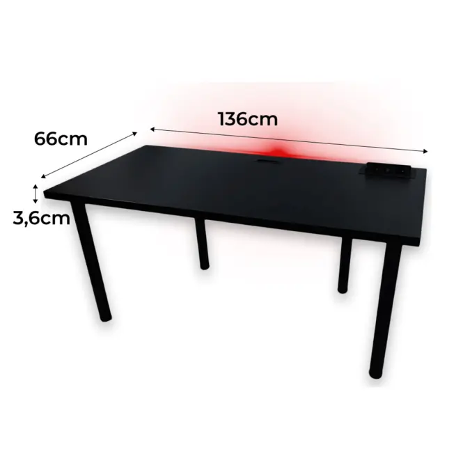 Biurko Gamingowe Top Czarne 136x66x3.6 Model 3
