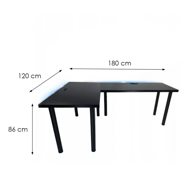 Biurko Gamingowe Narożne Top Czarne 180x120x2.8 Model 2