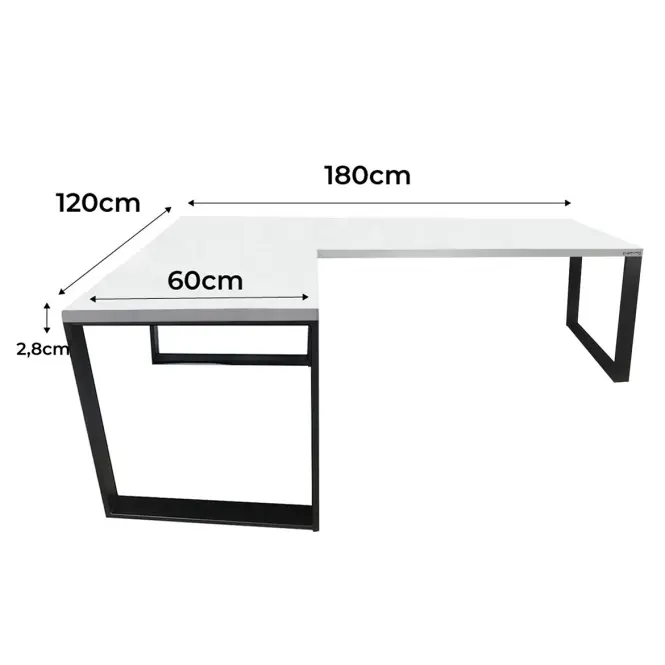 Biurko Gamingowe Narożne Loft Low Białe 180x120x2.8 Model 0