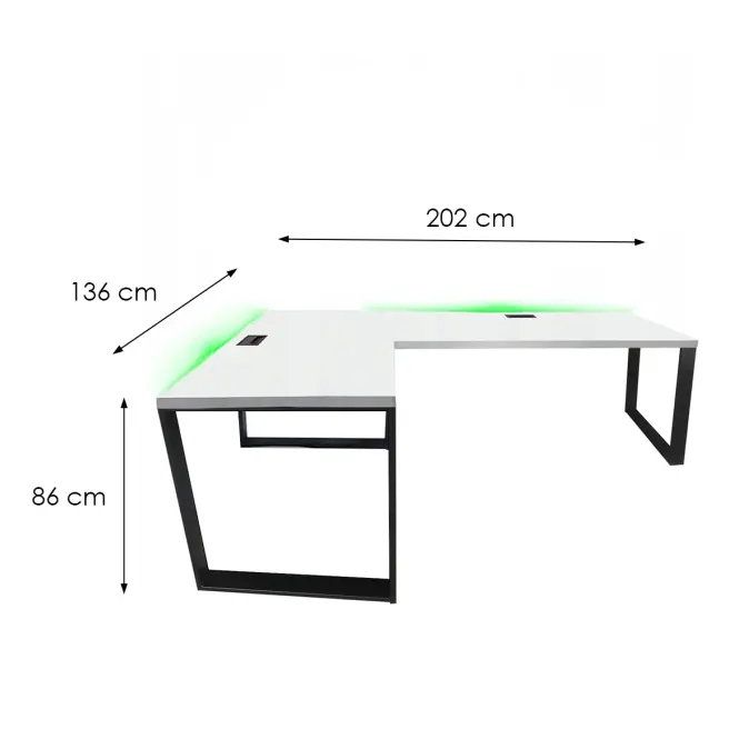 Biurko Gamingowe Narożne Loft Top Białe 202x136x2.8 Model 2