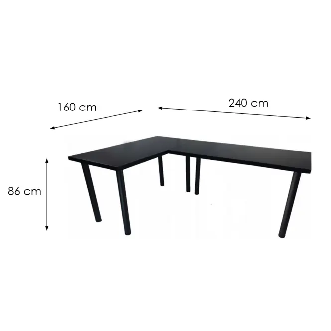 Biurko Gamingowe Narożne  Top Czarne 240x160x3.6 Model 0