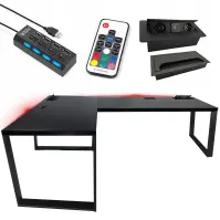 Biurko Gamingowe Narożne Loft Top Czarne 240x160x3.6 Model 3
