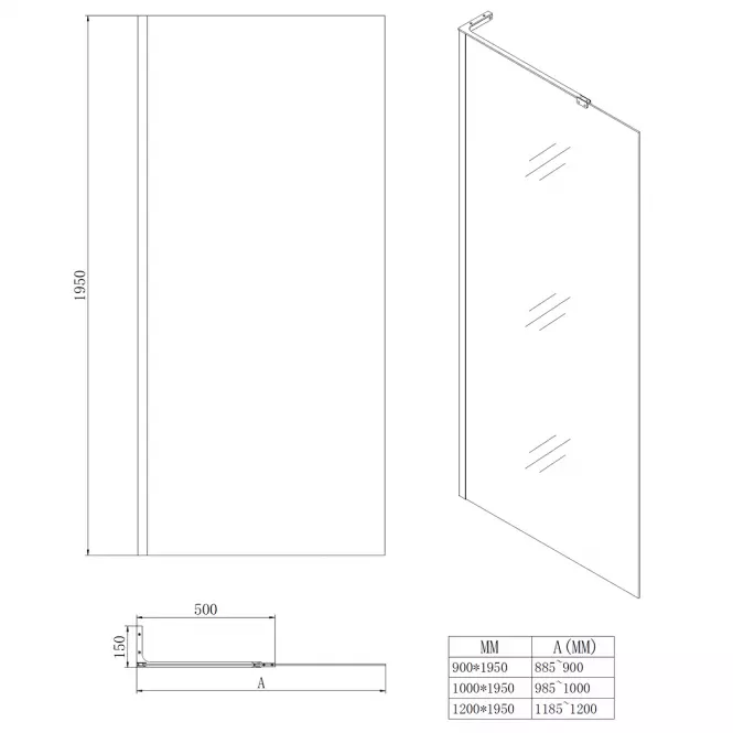 Ścianka Walk-In Pik 100x195 black,2