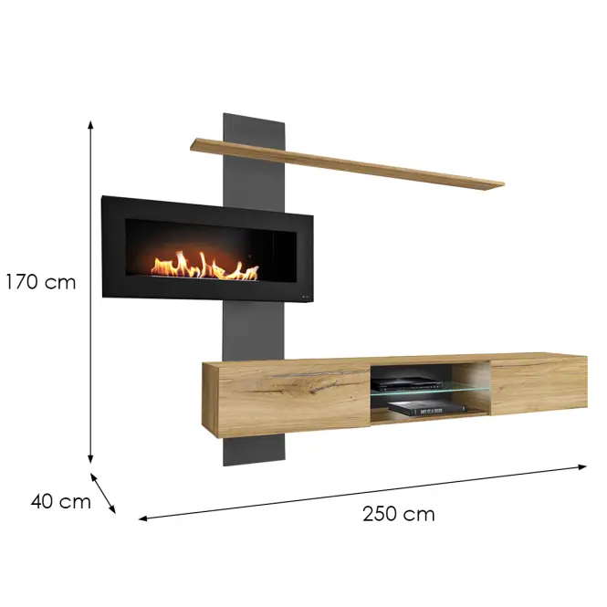 Meblościanka Flame B antracyt/dąb flagstafF