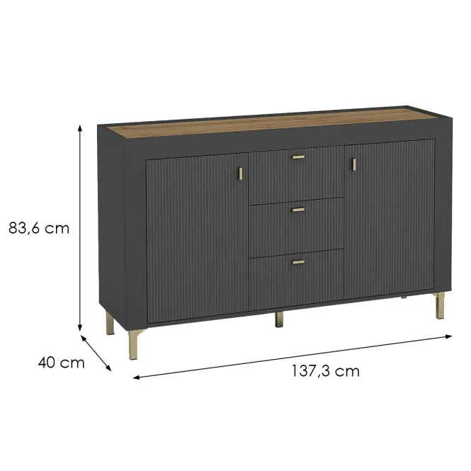 Komoda Mossa M06 2D3S dąb whisky/czarny mat