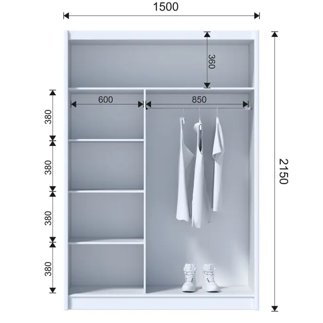 Szafa Ladder 150 biały/lamele dąb craft