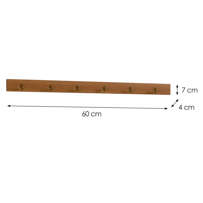 Wieszak 6 Metalowe Uchwyty Olcha