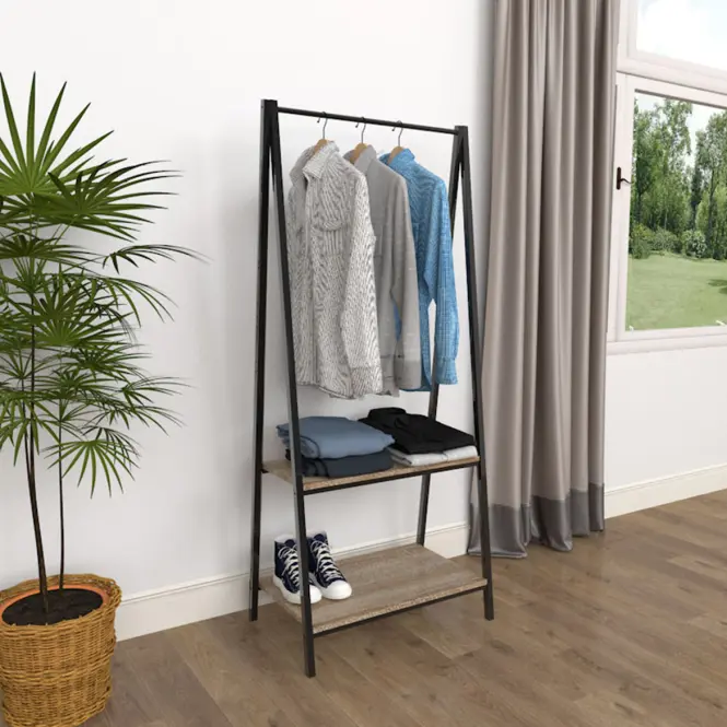 Wieszak z półkami 9328 naturalny/czarny