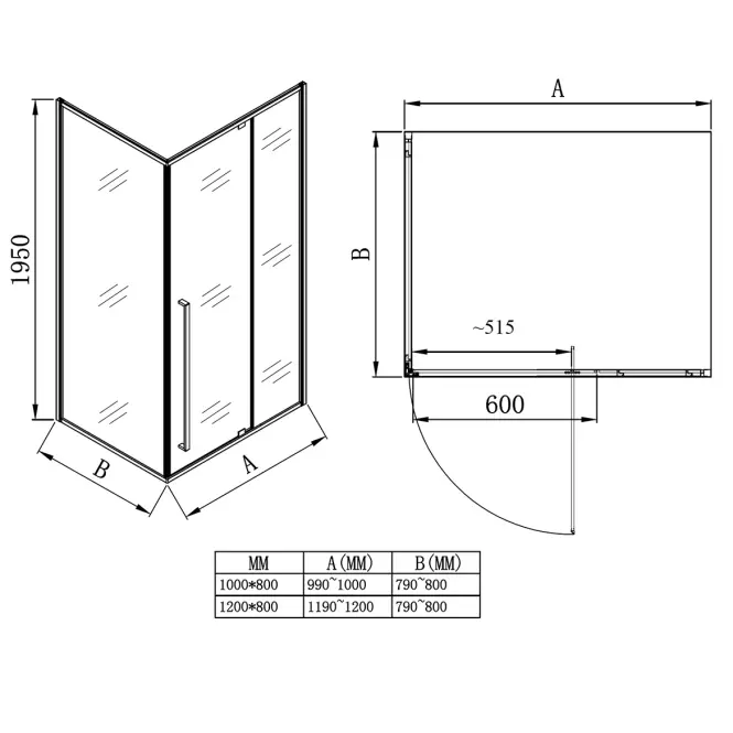 Kabina prysznicowa prostokątna Zen 100x80x195 black